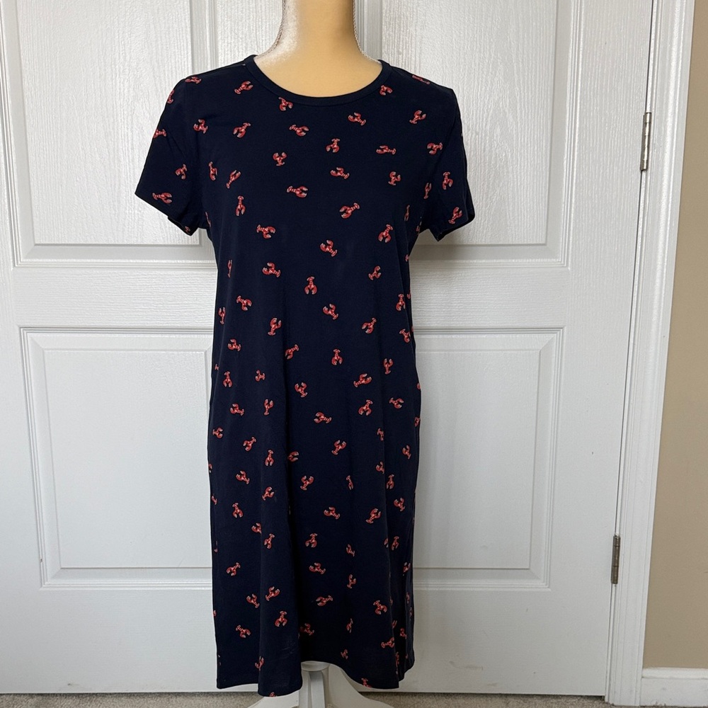 JCrew Navy Blue Tshirt Dress with Red Lobster Pattern
